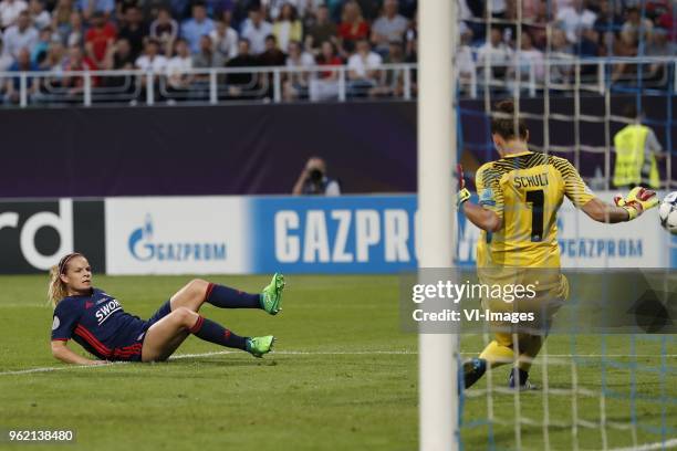 Eugenie Le Sommer of Olympique Lyonnais, goalkeeper Almuth Schult of VfL Wolfsburg during the UEFA Women's Champions League final match between VfL...