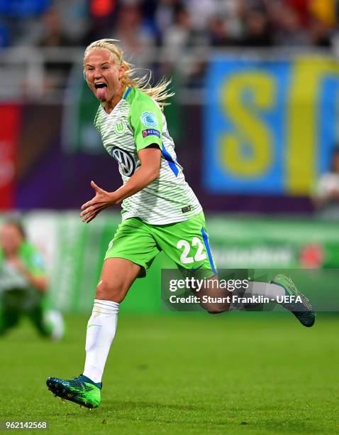 Pernille Harder of Vfl Wolfsburg celebrates scoring her sides first goal during the UEFA Womens Champions League Final between VfL Wolfsburg and...