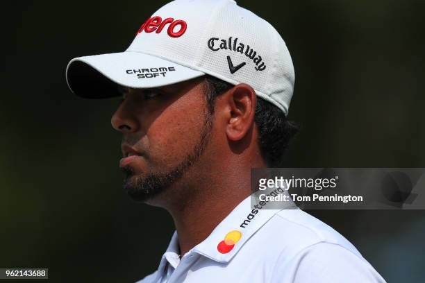 Anirban Lahiri of India looks on on the tenth hole during round one of the Fort Worth Invitational at Colonial Country Club on May 24, 2018 in Fort...