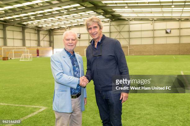 Joint-Chairman David Gold and West Ham United's manager Manuel Pellegrini pictured on a walk around Chadwell Heath, the training ground of the Club's...
