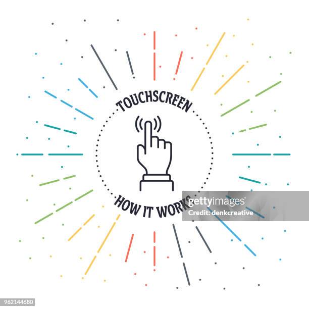 virtual reality - touching virtual screen stock illustrations