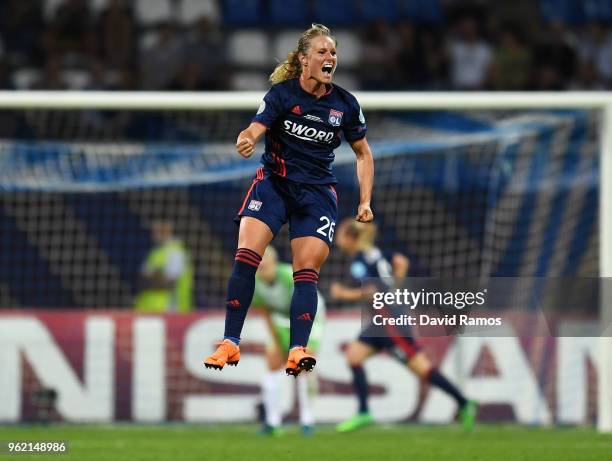 Amandine Henry of Lyon celebrates after Ada Hegerberg of Lyon scoring her sides third goal during the UEFA Womens Champions League Final between VfL...