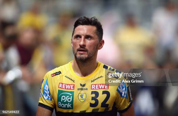 Alexander Petersson of Rhein-Neckar Loewen reacts after the DKB HBL match between Rhein-Neckar Loewen and MT Melsungen at SAP Arena on May 24, 2018...