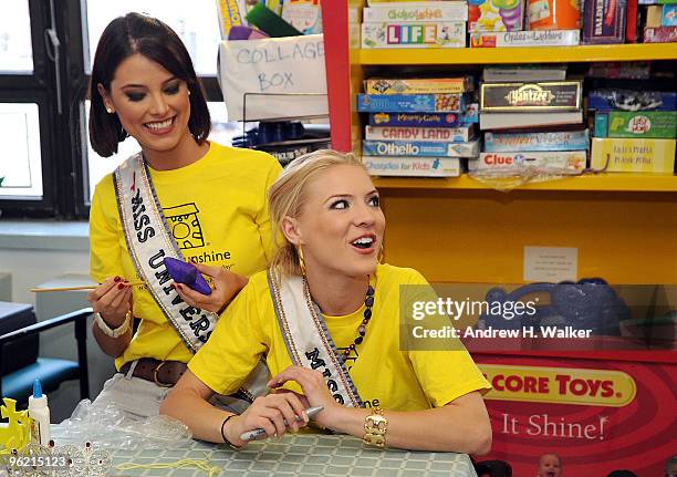 Miss Universe Stefania Fernandez and Miss USA Kristen Dalton participate in Project Sunshine's "Star For A Day" program at Beth Israel Medical Center...