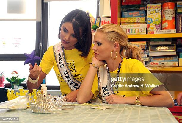 Miss Universe Stefania Fernandez and Miss USA Kristen Dalton participate in Project Sunshine's "Star For A Day" program at Beth Israel Medical Center...