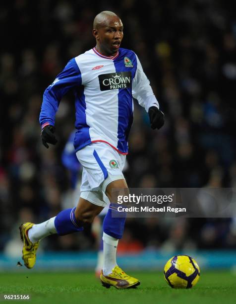El Hadji Diouf of Blackburn on the ball during the Barclays Premier League match between Blackburn Rovers and Wigan Athletic at Ewood Park on January...