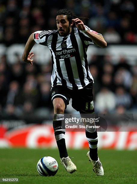 Newcastle winger Jonas Gutierrez in action during the Coca-Cola Championship game between Newcastle United and Crystal Palace at St James' Park on...