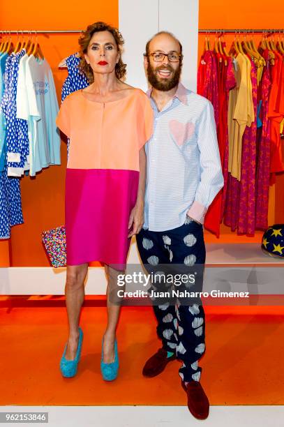 Agatha Ruiz de la Prada and Tristan Ramirez attend Alejandro Dron's Exhibition at Agatha Ruiz de la Prada store on May 24, 2018 in Madrid, Spain.