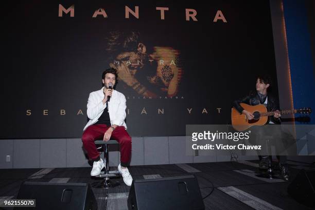 Colombian singer Sebastian Yatra attends a press conference to promote his new album "Mantra" at Universal Music on May 24, 2018 in Mexico City,...