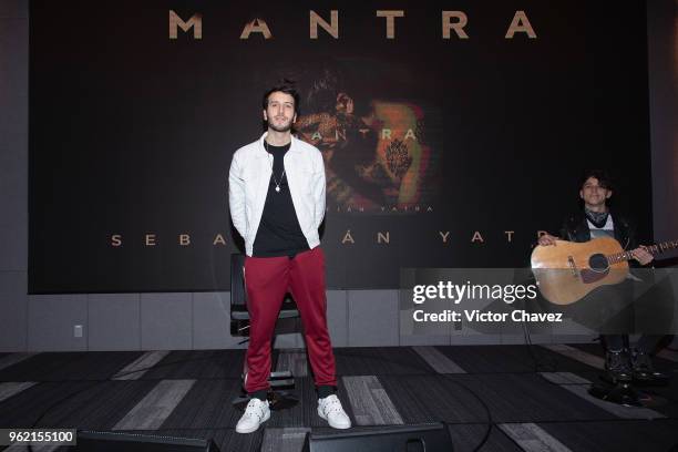 Colombian singer Sebastian Yatra attends a press conference to promote his new album "Mantra" at Universal Music on May 24, 2018 in Mexico City,...