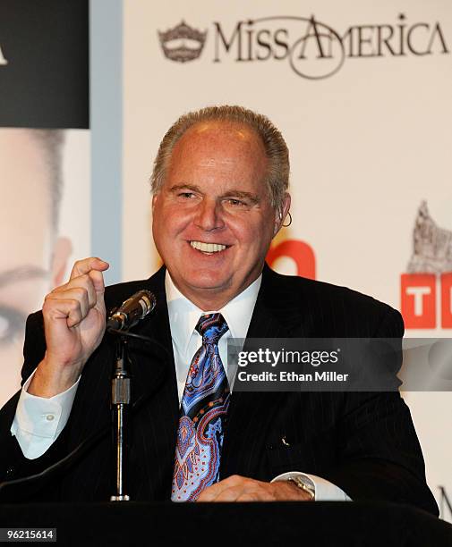 Radio talk show host and conservative commentator Rush Limbaugh, one of the judges for the 2010 Miss America Pageant, speaks during a news conference...