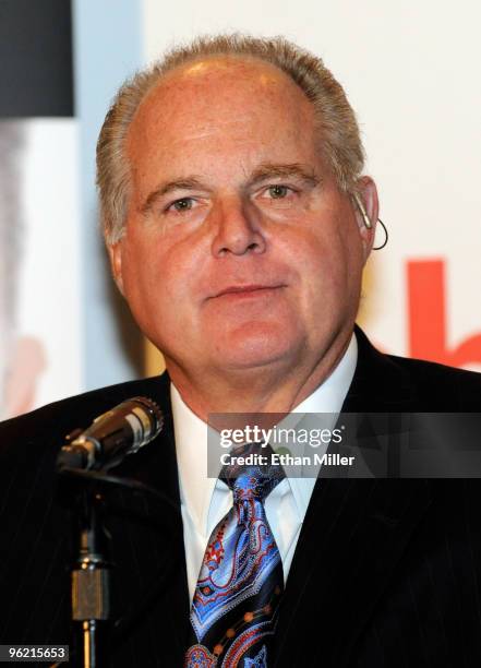 Radio talk show host and conservative commentator Rush Limbaugh, one of the judges for the 2010 Miss America Pageant, appears during a news...
