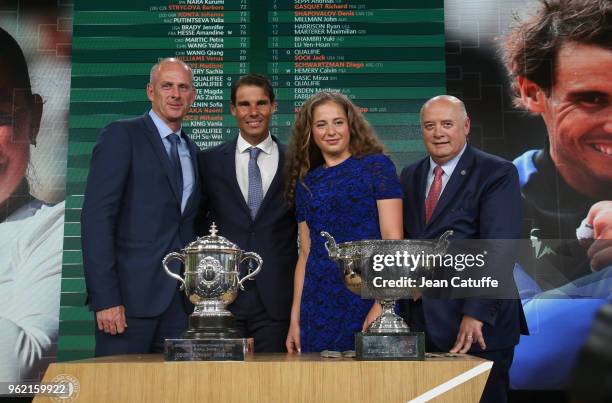 Director of French Open Guy Forget, winners of 2017 French Open Rafael Nadal of Spain and Jelena Ostapenko of Lettonia, President of French Tennis...