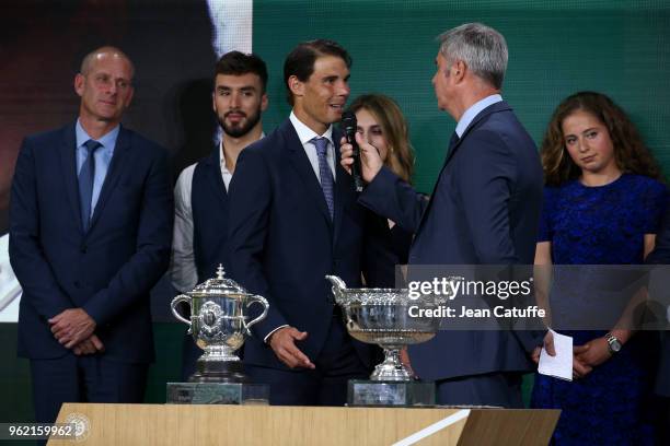 Director of French Open Guy Forget, Guillaume Cizeron, Gabriella Papadakis winners of 2017 French Open Rafael Nadal of Spain, Jelena Ostapenko of...