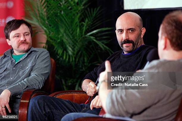 Mike Plant, Gaspar Noé, and Louis C.K. Attend Cinema Café: On Pushing Boundaries at Filmmaker Lodge during the 2010 Sundance Film Festival on January...