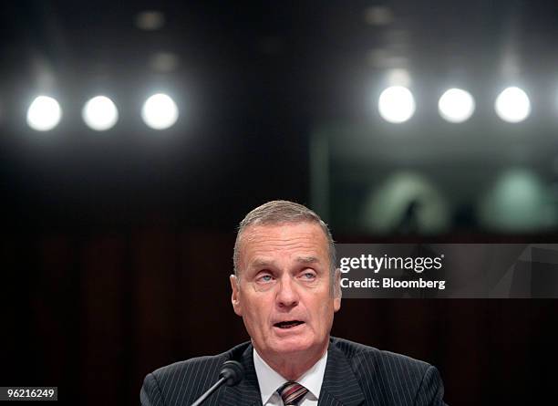 Retired General James L. Jones, chairman of the Iraqi Security Forces Independent Assessment Commission, testifies at a hearing of the Senate Armed...