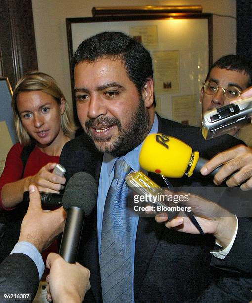 Kuwait's Minister of Energy Sheikh Ahmad Fahd al-Ahmad al-Sabah speaks to reporters Wednesday, September 15, 2004 upon arrival for the annual OPEC...