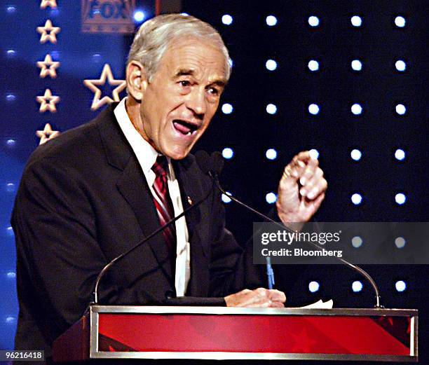 Republican presidential candidate and Texas Representative Ron Paul speaks during the Republican presidential debate at the University of New...