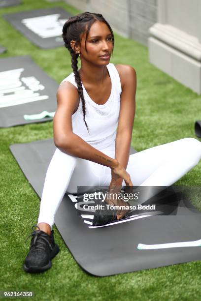 Jasmine Tookes attends Victorias Secret and Tone It Up Host a Slay Then Rosé workout with Angel Jasmine Tookes on May 24, 2018 in Los Angeles,...