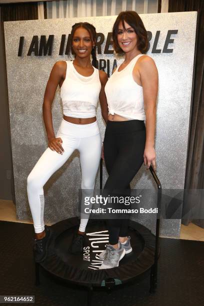 Jasmine Tookes and Karena Dawn attend Victorias Secret and Tone It Up Host a Slay Then Rosé workout with Angel Jasmine Tookes on May 24, 2018 in Los...