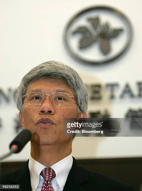 Hong Kong Monetary Authority Chief Executive Joseph Yam speaks to reporters at a press conference in Hong Kong, China Wednesday, May 18, 2005. The...