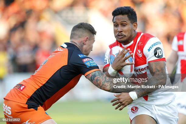 St Helens' Ben Barba is tackled by Castleford Tigers Jamie Ellis during the Betfred Super League match at the Mend-A-Hose Jungle, Castleford.