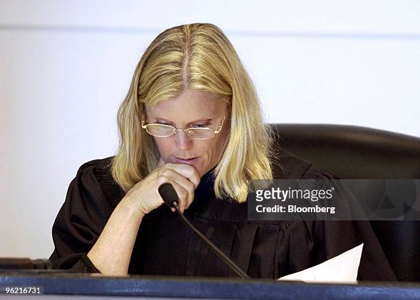 Palm Beach Circuit Court Judge Elizabeth T. Maass reads the verdict before having it published in the Coleman vs Morgan Stanley trial, Monday, May 16...