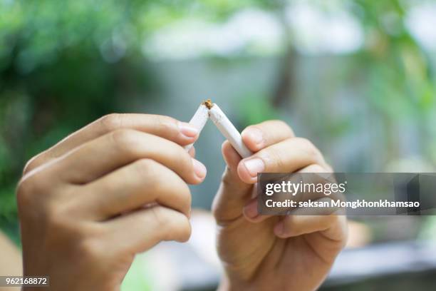 man prohibit not to smoke, concept stop smoking. - quit smoking stock-fotos und bilder