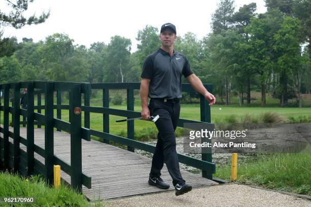 Paul Casey of England walks across the bridge onto the 8th green during day one of the 2018 BMW PGA Championship at Wentworth on May 24, 2018 in...