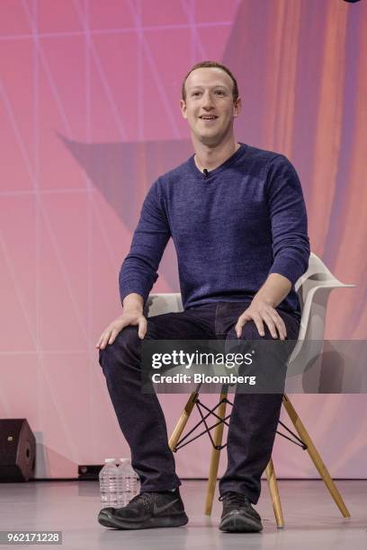 Mark Zuckerberg, chief executive officer and founder of Facebook Inc., smiles during the Viva Technology conference in Paris, France, on Thursday,...