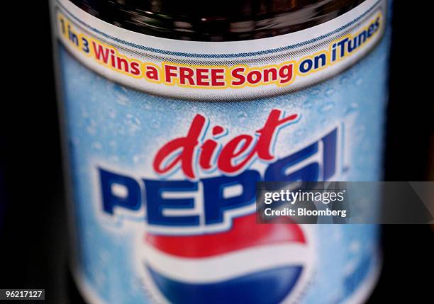Diet Pepsi label advertises a promotion to give away 100 million music downloads from Apple's iTunes music store in New York on February 19, 2004....
