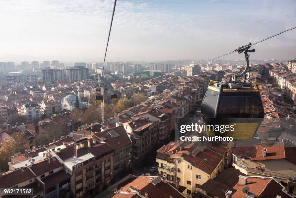 Aerial views and urban landscape seen from cable cars in Ankara, Turkey on 4 December 2017.