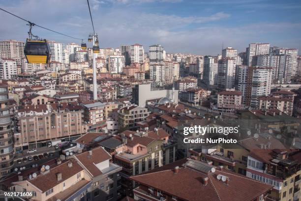 Aerial views and urban skylines seen from the cable cars of the Yenimahalle Sentepe Teleferik in Ankara, Turkey on 4 December 2017.