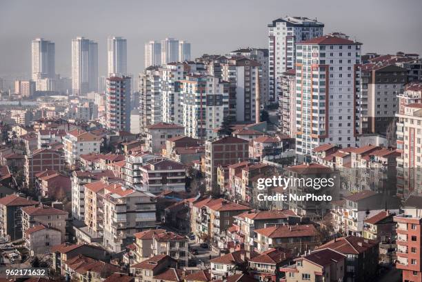 Aerial views and urban skylines seen from the cable cars of the Yenimahalle Sentepe Teleferik in Ankara, Turkey on 4 December 2017.