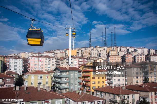 Aerial views and urban landscape seen from cable cars of the Yenimahalle Sentepe Teleferik in Ankara, Turkey on 4 December 2017.