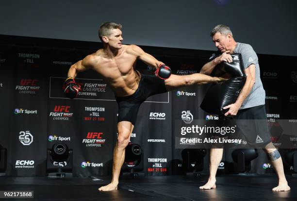 Stephen Thompson in action during the UFC Fight Night open workouts at Space by Echo Arena on May 24, 2018 in Liverpool, England.