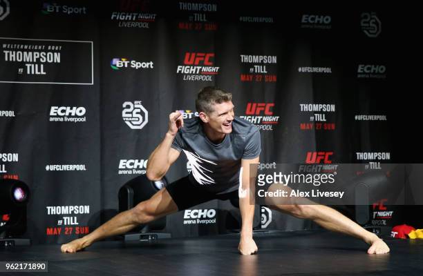 Stephen Thompson acknowledges the crowd during the UFC Fight Night open workouts at Space by Echo Arena on May 24, 2018 in Liverpool, England.