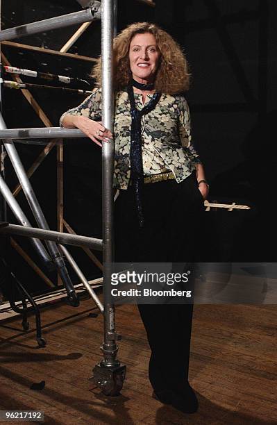 Fashion designer, Nicole Farhi poses backstage after her show at London Fashion Week in central London, Tuesday February 17, 2004.