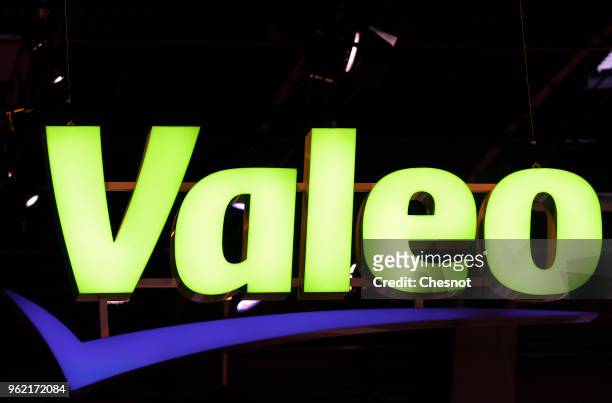 Valeo logo is displayed during the Viva Technologie show at Parc des Expositions Porte de Versailles on May 24, 2018 in Paris, France. Viva...