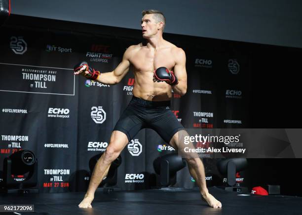 Stephen Thompson in action during the UFC Fight Night open workouts at Space by Echo Arena on May 24, 2018 in Liverpool, England.