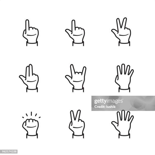 stockillustraties, clipart, cartoons en iconen met gebaren met vingers - pixel perfect overzicht pictogrammen - gesturing