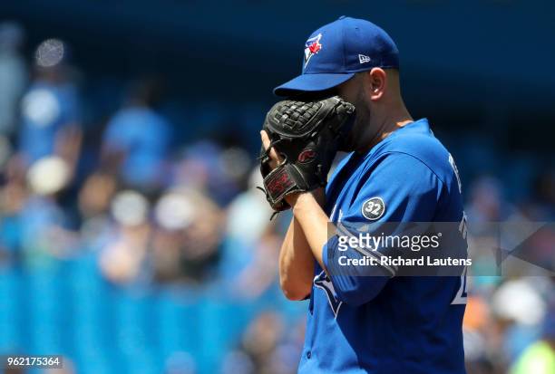 May 24 In the first inning, Toronto Blue Jays starting pitcher Marco Estrada prepares to pitch. The Toronto Blue Jays took on the Los Angeles Angels...
