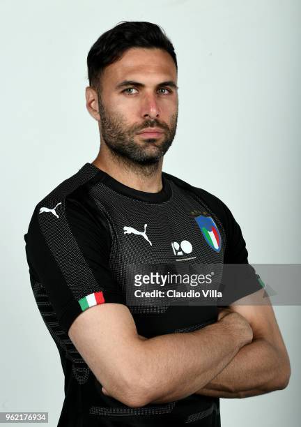 Salvatore Sirigu of Italy poses during the official portrait session at Centro Tecnico Federale di Coverciano on May 24, 2018 in Florence, Italy.