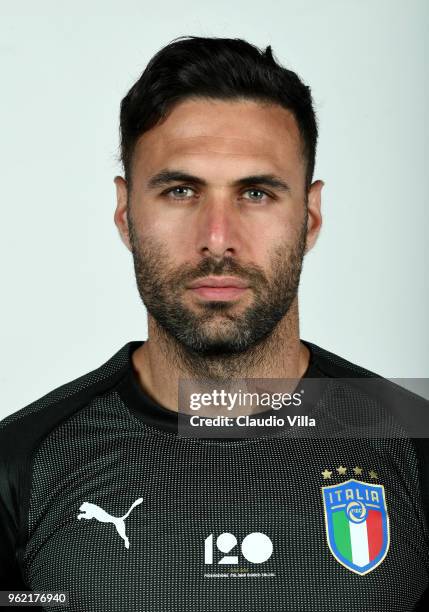 Salvatore Sirigu of Italy poses during the official portrait session at Centro Tecnico Federale di Coverciano on May 24, 2018 in Florence, Italy.