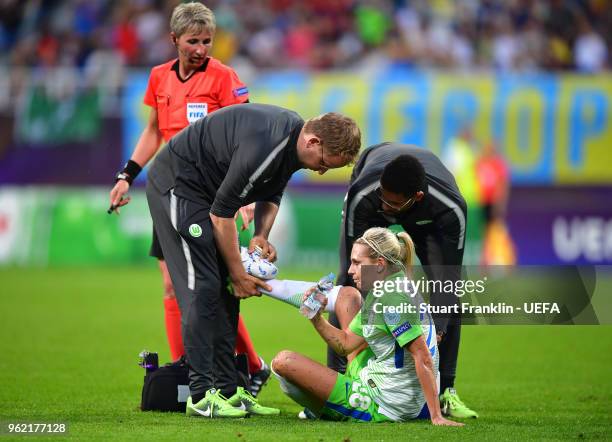 Lena Goeßling of Vfl Wolfsburg receives treatment during the UEFA Womens Champions League Final between VfL Wolfsburg and Olympique Lyonnais on May...