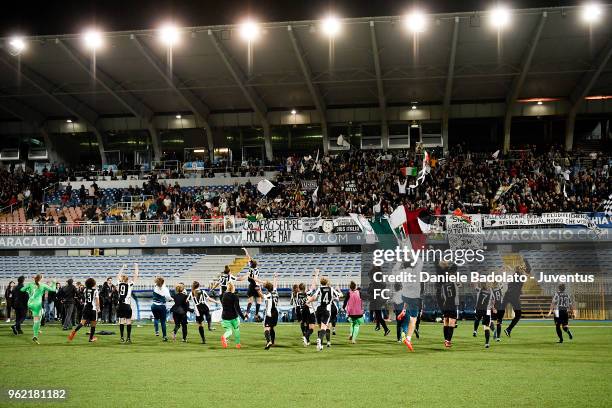 Juventus team celebrate during the women serie A final match between Juventus Women and Brescia calcio Femminile at Silvio Piola Stadium on May 20,...