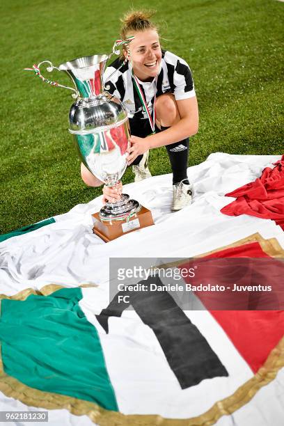 Aurora Galli of Juventus celebrates during the women serie A final match between Juventus Women and Brescia calcio Femminile at Silvio Piola Stadium...