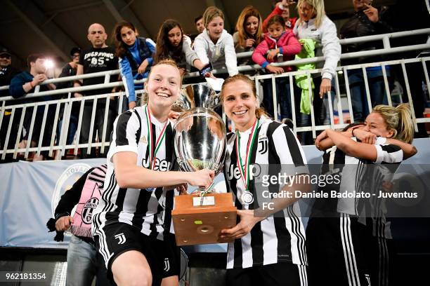 Sanni Franssi and Tuija Hyyrynen of Juventus celebrates during the women serie A final match between Juventus Women and Brescia calcio Femminile at...