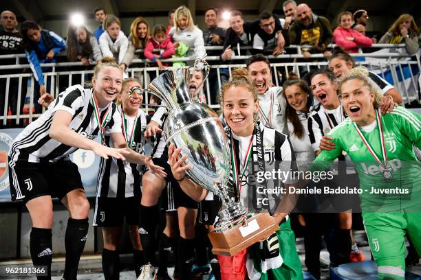 Lisa Boattin of Juventus celebrates during the women serie A final match between Juventus Women and Brescia calcio Femminile at Silvio Piola Stadium...