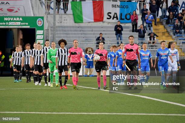 Team entrance during the women serie A final match between Juventus Women and Brescia calcio Femminile at Silvio Piola Stadium on May 20, 2018 in...